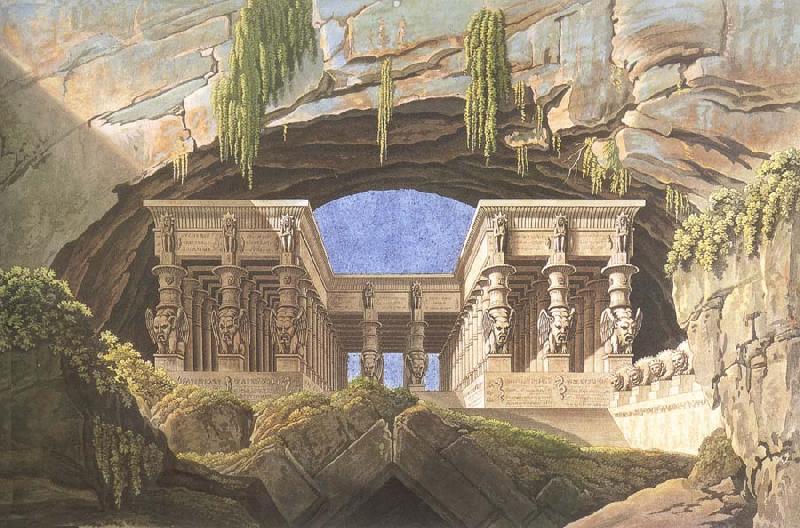 Karl friedrich schinkel The Portico of the Queen of the Night-s Palace,decor for Mozart-s opera Die Zauberflote oil painting image